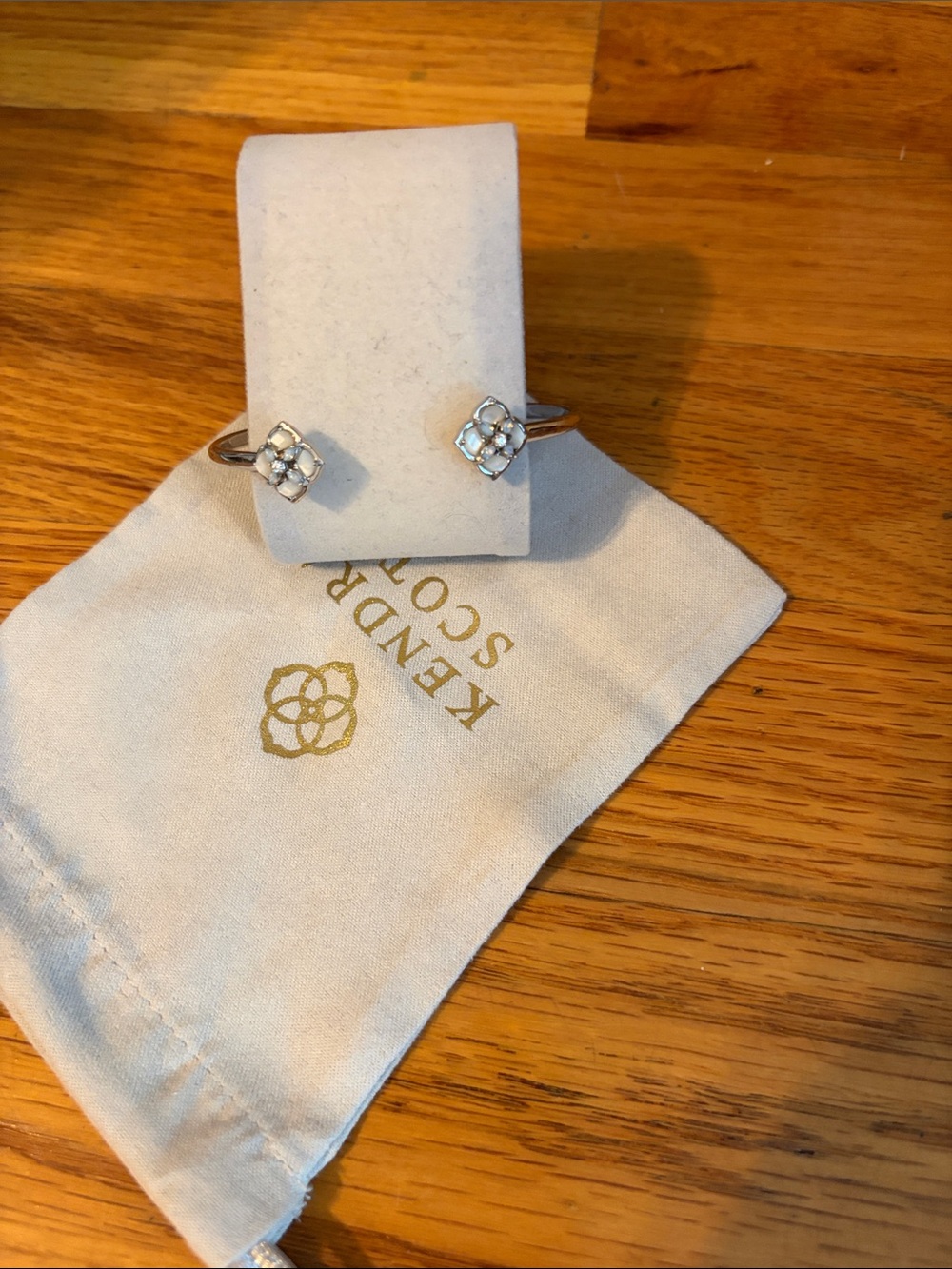 Kendra Scott Silver Clover-Style Open Cuff Earrings with White Stones